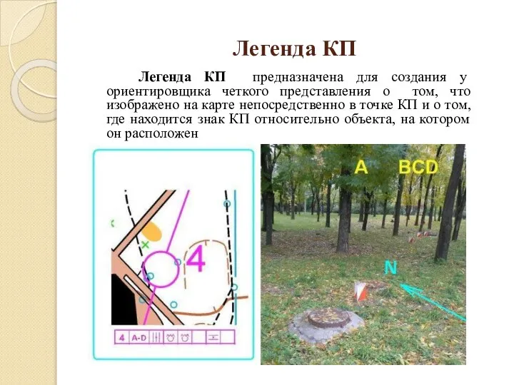 Легенда КП Легенда КП предназначена для создания у ориентировщика четкого представления