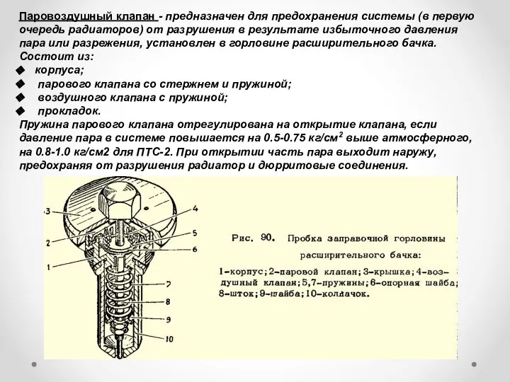 Паровоздушный клапан - предназначен для предохранения системы (в первую очередь радиаторов)