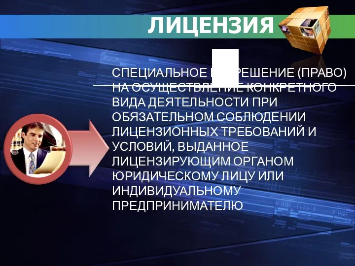 ЛИЦЕНЗИЯ СПЕЦИАЛЬНОЕ РАЗРЕШЕНИЕ (ПРАВО) НА ОСУЩЕСТВЛЕНИЕ КОНКРЕТНОГО ВИДА ДЕЯТЕЛЬНОСТИ ПРИ ОБЯЗАТЕЛЬНОМ