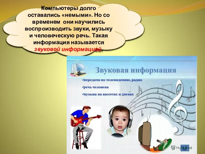 Компьютеры долго оставались «немыми». Но со временем они научились воспроизводить звуки,