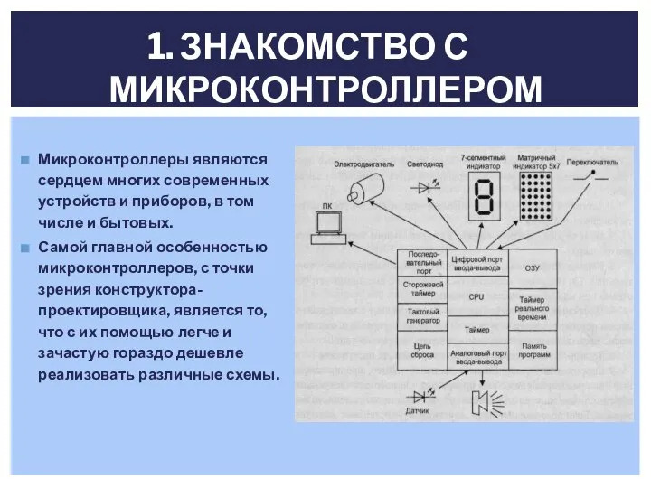 1. ЗНАКОМСТВО С МИКРОКОНТРОЛЛЕРОМ Микроконтроллеры являются сердцем многих современных устройств и