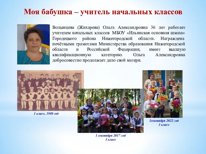 Моя бабушка – учитель начальных классов Волынцева (Жихарева) Ольга Александровна 36