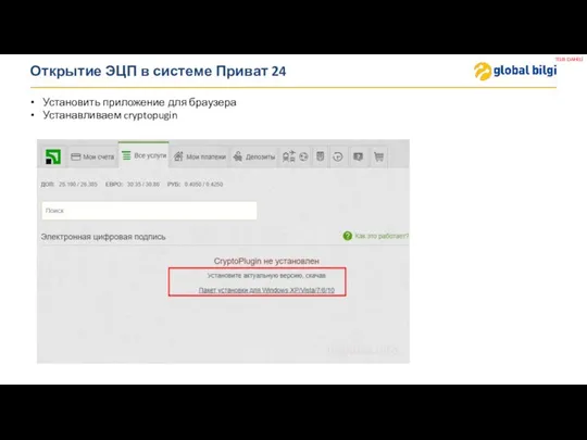 Открытие ЭЦП в системе Приват 24 Установить приложение для браузера Устанавливаем cryptopugin