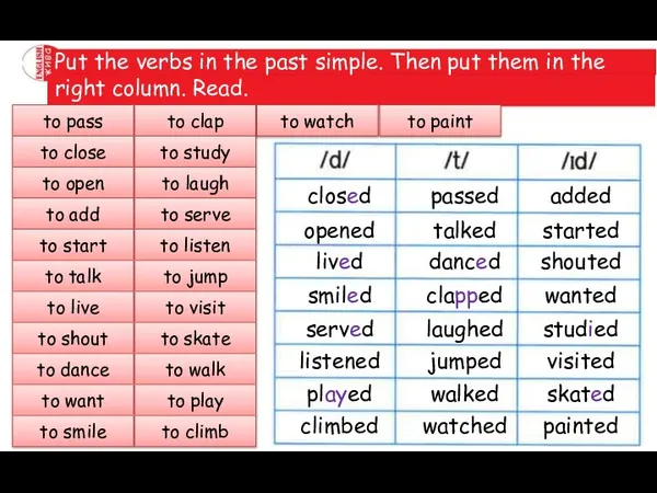 Put the verbs in the past simple. Then put them in