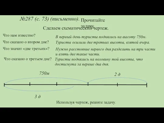 №287 (с. 73) (письменно). Прочитайте задачу. Сделаем схематический чертеж. Что нам