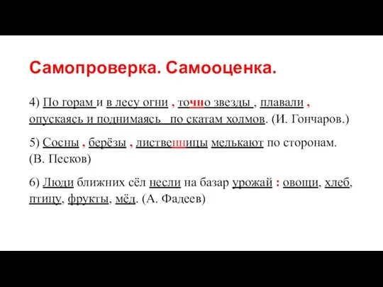 Самопроверка. Самооценка. 4) По горам и в лесу огни , точно