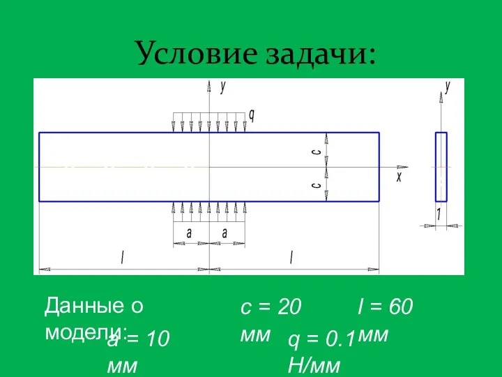 Условие задачи: Данные о модели: c = 20 мм l =