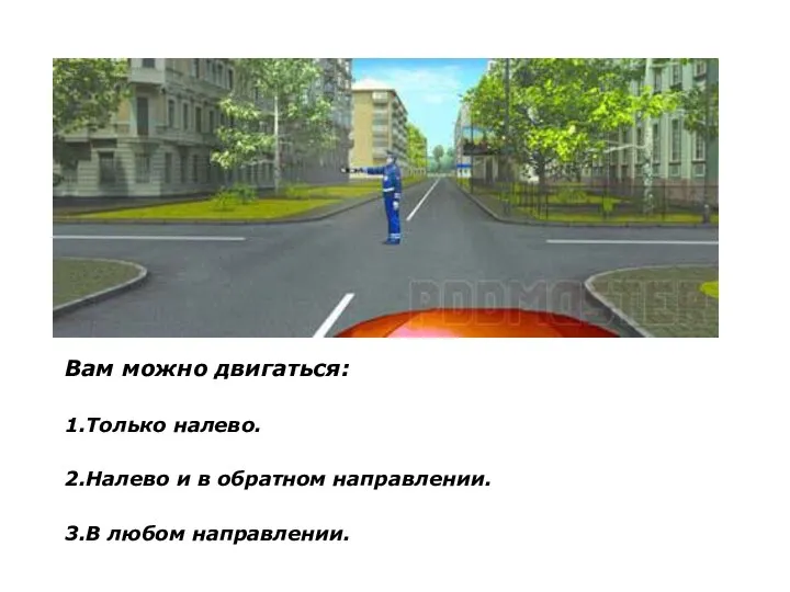 Вам можно двигаться: 1.Только налево. 2.Налево и в обратном направлении. 3.В любом направлении.