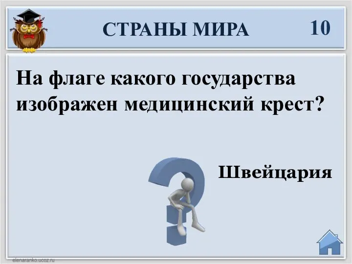 Швейцария На флаге какого государства изображен медицинский крест? СТРАНЫ МИРА 10