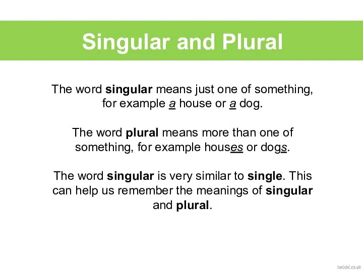 Singular and Plural The word singular means just one of something,