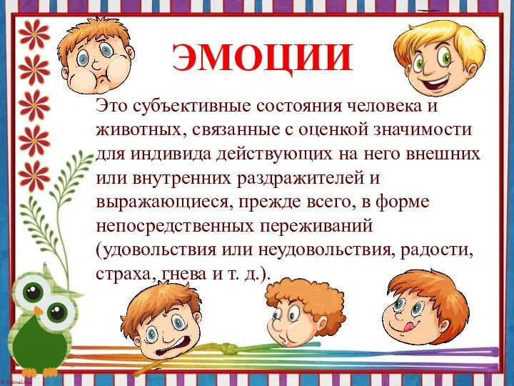 Это субъективные состояния человека и животных, связанные с оценкой значимости для