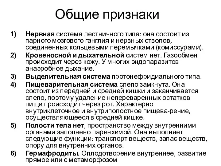 Общие признаки Нервная система лестничного типа: она состоит из парного мозгового