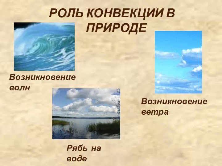 Возникновение волн Возникновение ветра Рябь на воде РОЛЬ КОНВЕКЦИИ В ПРИРОДЕ