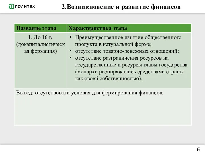 2.Возникновение и развитие финансов 6