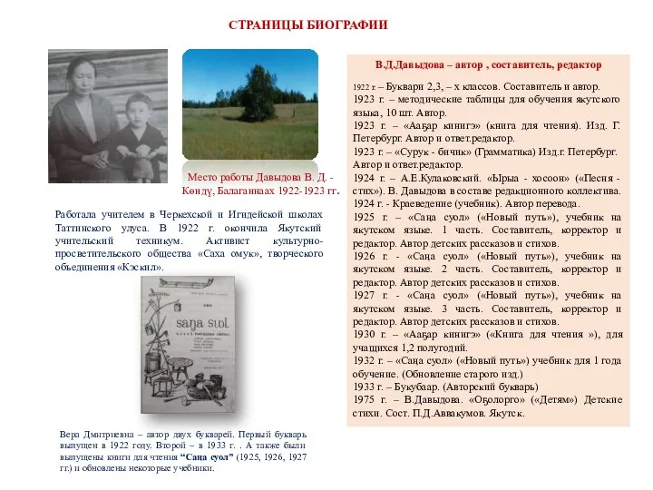 Место работы Давыдова В. Д. - Кѳндү, Балаганнаах 1922-1923 гг. СТРАНИЦЫ