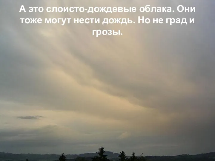 А это слоисто-дождевые облака. Они тоже могут нести дождь. Но не град и грозы.