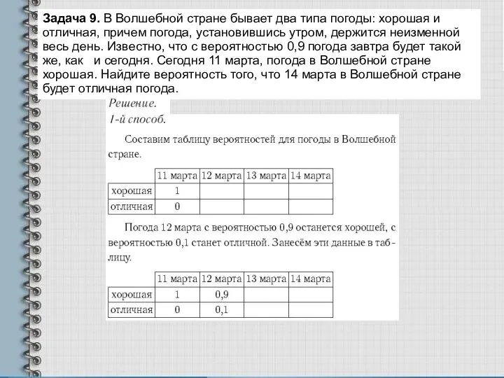 Задача 9. В Волшебной стране бывает два типа погоды: хорошая и