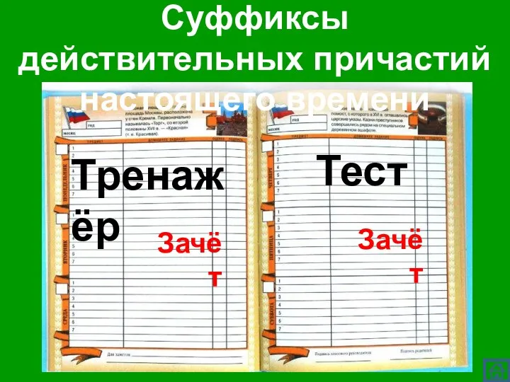 Тест Тренажёр Зачёт Зачёт Суффиксы действительных причастий настоящего времени