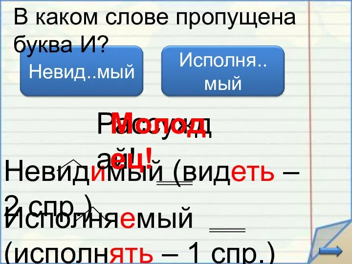 Невидимый (видеть – 2 спр.) В каком слове пропущена буква И?