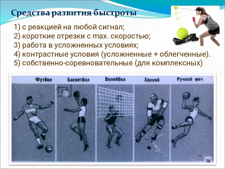 Средства развития быстроты 1) с реакцией на любой сигнал; 2) короткие