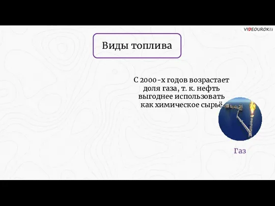 Газ Виды топлива С 2000-х годов возрастает доля газа, т. к.