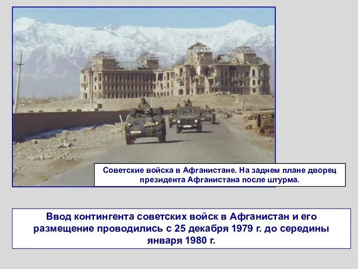 Ввод контингента советских войск в Афганистан и его размещение проводились с