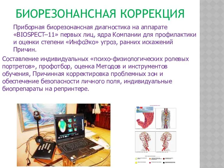 БИОРЕЗОНАНСНАЯ КОРРЕКЦИЯ Приборная биорезонансная диагностика на аппарате «BIOSPECT–11» первых лиц, ядра