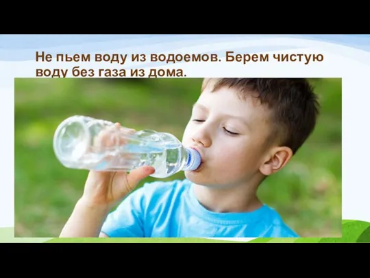 Не пьем воду из водоемов. Берем чистую воду без газа из дома.