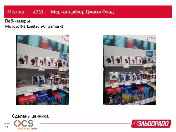 Москва, A253, Мерчандайзер Джами Фуад Веб-камеры Microsoft-1 Logitech-0, Genius-1 Сделаны ценники.