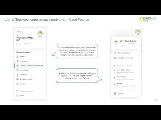 Шаг 4. Переключение между профилями: Своё Родное В личном кабинете доступны