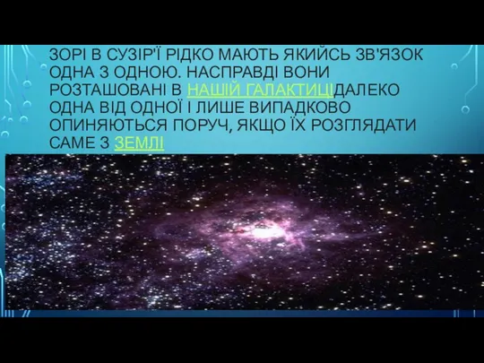 ЗОРІ В СУЗІР'Ї РІДКО МАЮТЬ ЯКИЙСЬ ЗВ'ЯЗОК ОДНА З ОДНОЮ. НАСПРАВДІ