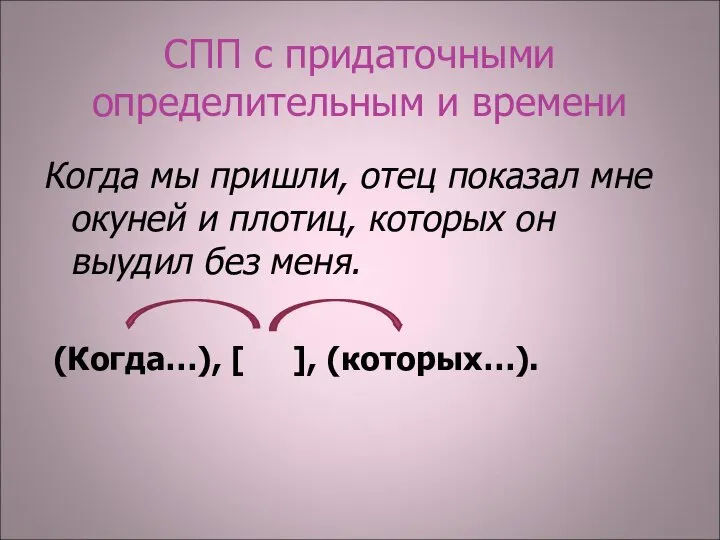 СПП с придаточными определительным и времени Когда мы пришли, отец показал