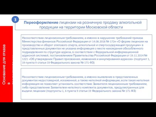 Основание для отказа в предоставлении услуги Несоответствие лицензионным требованиям, а именно