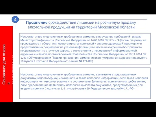 Основание для отказа в предоставлении услуги Несоответствие лицензионным требованиям, а именно