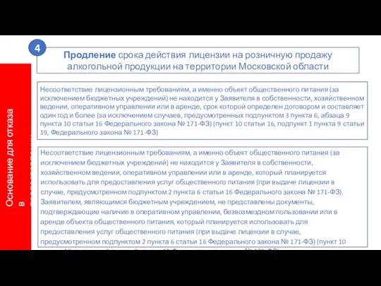 Основание для отказа в предоставлении услуги Несоответствие лицензионным требованиям, а именно