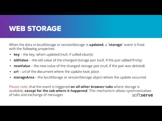 WEB STORAGE When the data in localStorage or sessionStorage is updated,