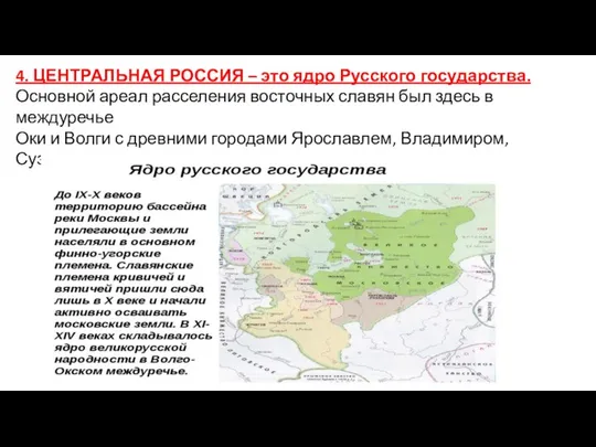 4. ЦЕНТРАЛЬНАЯ РОССИЯ – это ядро Русского государства. Основной ареал расселения
