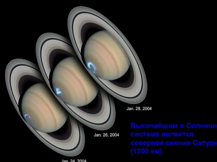 Высочайшим в Солнечной системе является северное сияние Сатурна (1200 км).