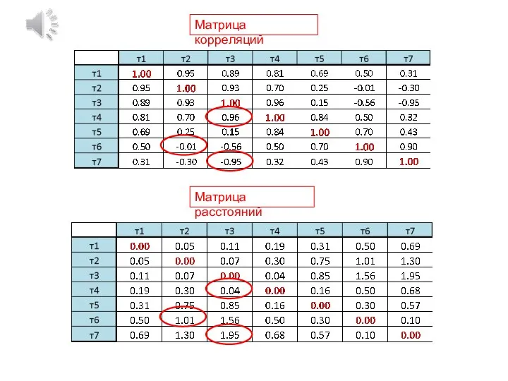 Матрица расстояний Матрица корреляций