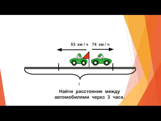 Найти расстояние между автомобилями через 3 часа.