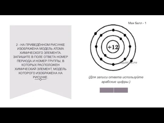 2 - НА ПРИВЕДЁННОМ РИСУНКЕ ИЗОБРАЖЕНА МОДЕЛЬ АТОМА ХИМИЧЕСКОГО ЭЛЕМЕНТА. ЗАПИШИТЕ