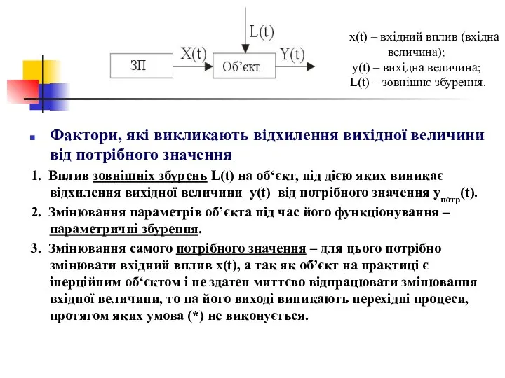 Фактори, які викликають відхилення вихідної величини від потрібного значення 1. Вплив