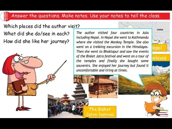 Which places did the author visit? What did she do/see in