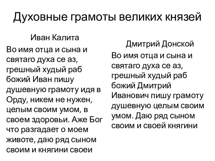 Духовные грамоты великих князей Иван Калита Во имя отца и сына