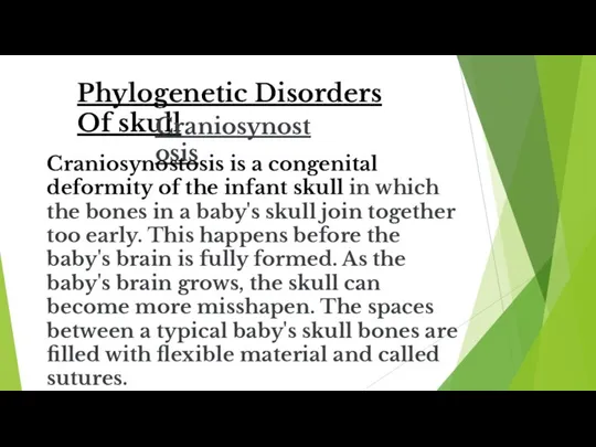 Phylogenetic Disorders Of skull Craniosynostosis Craniosynostosis is a congenital deformity of
