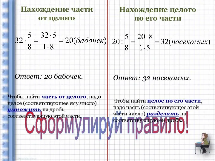 Нахождение части от целого Нахождение целого по его части Ответ: 20