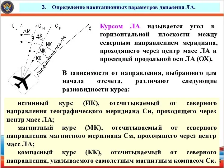 Определение навигационных параметров движения ЛА. Курсом ЛА называется угол в горизонтальной