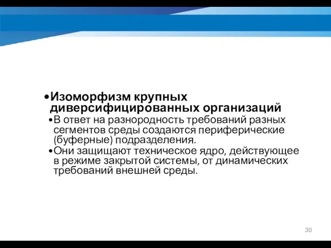 Изоморфизм крупных диверсифицированных организаций В ответ на разнородность требований разных сегментов