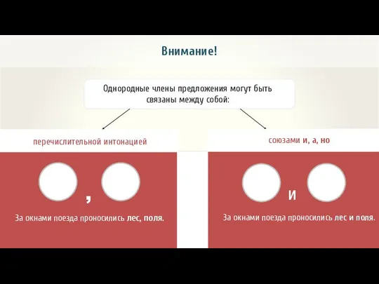 Внимание! За окнами поезда проносились лес, поля. За окнами поезда проносились