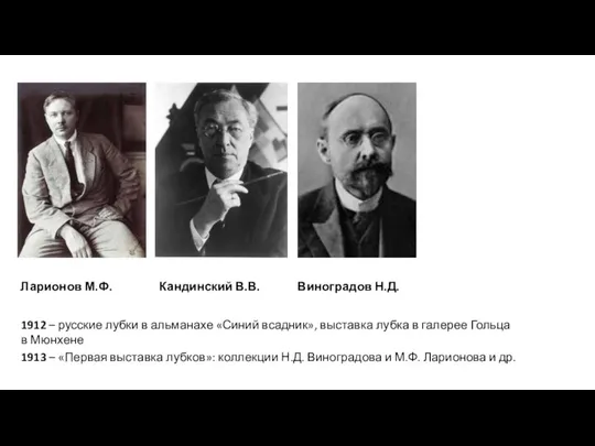 Ларионов М.Ф. Кандинский В.В. Виноградов Н.Д. 1912 – русские лубки в